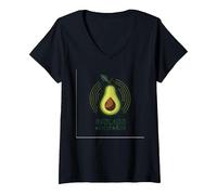 Avocado Aficionado: Trendy Food Lover V-Neck T-Shirt, Women, Black, L