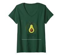 Avocado Aficionado: Trendy Food Lover V-Neck T-Shirt, Women, Forest Green, L