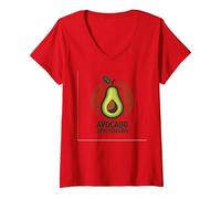 Avocado Aficionado: Trendy Food Lover V-Neck T-Shirt, Women, Red, L