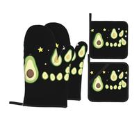 Avocado Among The Stars Printing Oven Mitts and Pot Holders Sets - Heat-Resistant, Waterproof, and Durable Kitchen Baking Four-Piece Set