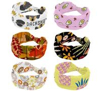 Avocado Cherry Pattern Pink Wide Headband, 6 PCS Headbands for Women Girls, Knotted Cross Turban Head Band, Non Slip Hairband for Yoga Workout Running