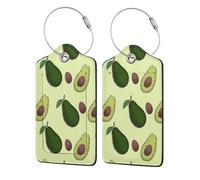 Avocado Fruit Printing Luggage Tags for Suitcases Pu Leather Luggage Tags Privacy Flip Cover, Stainless Steel Loop & Waterproof Address Card (1pack/2pack/4pack)