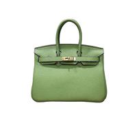 (Avocado green, 20*15*10cm) Ladies Women Leather Handbag Birkin First Layer Cowhide Leather Tote Bag Commuter Crossbody Kelly Handbag