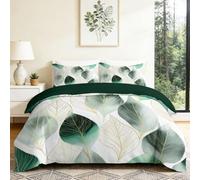 Avocado Green Modern Botanical Duvet Cover Set Gold Stripe Leaf Soft Microfiber Bedding Sets, Reversible Hypoallergenic Quilt Cover 3pcs with 2 Pillowcases 50x75 cm (Super King 260x220 cm)