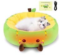 Avocado Heated Cat Bed - Cute Round Dog Bed, Warming Pet Bed for Indoor Cats & Small Dogs, Washable Calming Nest with Heating Pad & Timer, Green Pet Heating Pad for Cats and Dogs