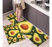 Avocado Kitchen Rug Set, 2 Pieces Non Slip and Anti Fatigue Cartoon Illustrations Kitchen Mat Set, Washable Floor Mat, Green Standing Mats for Hallway Bedroom 40x60cm+40x120cm