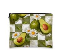Avocado Pattern Makeup Bag, Green Fruit Floral Cosmetic Travel Pouch for Women, Portable Small Canvas Zipper Organizer, Gift for Summer Festivals, green, 7x9 Inch, Avocado