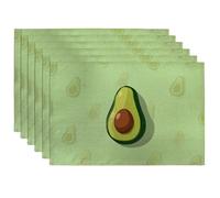 Avocado Pattern Placemats, Green Fresh Fruit Place mats for Dining Table, Non-Slip Washable Indoor Outdoor Party Decorative Placemat Set of 6