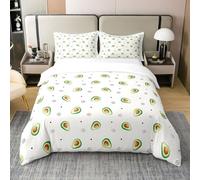 Avocado Print 100% Nature Cotton Duvet Cover King Size 3 Pcs,Simple Dot Pattern Bedding Set,Fresh Fruit Natural Style Comforter Cover for Adults Child Bedroom Decor(No Comforter)