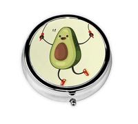 Avocado Rope Skipping This Small, Printed, Round Pill Box is a Portable Pill and Vitamin Organizer Perfect for Pockets, Purses, and Travel.