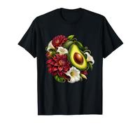 Avocado with Red Dahlias and White Moonflowers T-Shirt