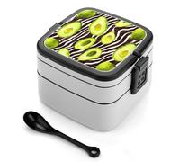 Avocado Zebra Skin Pattern Bento Box Double Layer Stackable Lunch Box with Spoon Leak-Proof for Office Picnic Camping