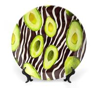 Avocado Zebra Skin Pattern Bone China Decorative Plate with Display Stand Ceramic Dinner Plates Wall Decor for Home Kitchen 7inch