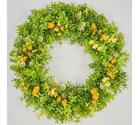 Avoceo Artificial Boxwood Wreath for Front Door - Year-Round Greenery, 21" Summer & Fall Decorative Wreath for Door Decor, Perfect for Farmhouse, Weddings, & Seasonal Décor (C Wildflower)