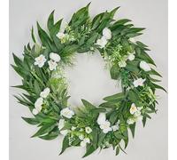 Avoceo Artificial Wreath- Year-Round Greenery, 22 inch Spring & Summer Decorative Front Door Wreath with Flowers for Door Decor, Perfect for Farmhouse, Weddings, & Seasonal Décor (G White-Mix)