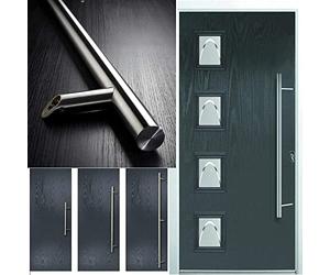 Avocet 32mm Quality T Bar Door Pull Bar Handle Cranked 304 Stainless Steel with fixings (1800mm Back to Back (75mm Bolt))