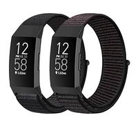 AVOD Nylon Watch Bands Compatible with Fitbit Charge 4/Charge 3/SE, Soft Replacement Wristband Breathable Sport Strap with Band for Women Men (Dark Black+Official Black)
