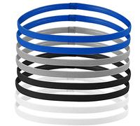 AvoDovA Children's Sports Headband, 8 x Thin Fitness Headbands, Non-Slip Elastic Hairband for Boys, Girls, Black, White, Blue, Grey