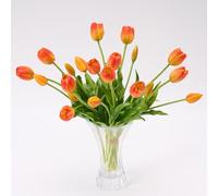 Avoeco 20 Pcs Real Touch Artificial Tulips - Lifelike Faux Tulip Flowers Bouquet for Vase, Elegant Home Decor, Wedding & Table Centerpieces (20, Orange)