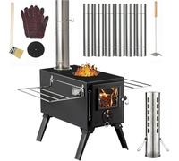AVOFOREST Tent Stove, Outdoor Portable Camping Wood Stove with Stainless Chimney Pipes and Gloves, Tent Wood Burning Stove for Cooking, Heating, Camping, Tent, Hiking