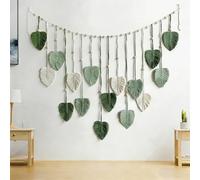Avoik Macrame Woven Wall Hanging Tapestry Boho Chic Home Decor Woven Green Leaf Large Tapestry Wall Art Decor Handmade Feather for Bedroom Living Room Apartment Hanging Decorations, 47x29 inch