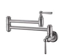 Avola Pot Filler Faucet, Brass, Brushed Nickel, Resist Fingerprint, Kitchen Sink Faucet, Folding Stretchable Double Joint Swing Arm, Wall Mount, Silver