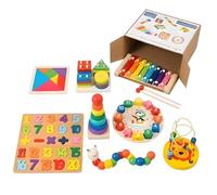 AVOLURE 8-in-1 Wooden Montessori Toys | Multi-Activity Sensory Learning Set for Toddlers | Fine Motor Skills, Counting, Shapes, Colours, Stacking & Sorting | Educational Preschool Gift