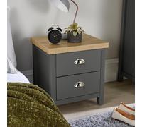 Bedside Cabinet 2 Drawer Dark Grey Oak Lamp Side Table Night Stand