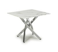 avon end table square in white marble effect with chrome legs