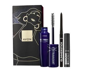Avon Exxtravert Eye Three Piece Gift Set with Exxtravert Extreme Volume Mascara in Blackest Black 9.5ml, Glimmerstick Eyeliner in Blackest Black and Brow Boost Volume in Clear in a Gift Box