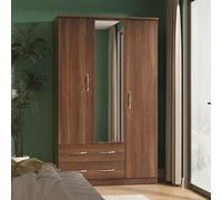Avon Wardrobe - 3 Door - Combi with 1 Mirror - LHF 2 Drawers - Walnut
