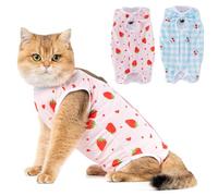 Avont 2 Pack Cat Recovery Suit - Kitten Onesie for Cats After Surgery, Cone of Shame Alternative Surgical Spay Suit for Female Cat, Post-Surgery or Skin Diseases Protection -Cherry/Strawberry (M)