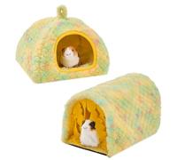 Avont 2 Pack Guinea Pig Hideout Bed and Tunnel Toys Set with Curtain, Washable Soft Plush Bunny Hideaway House Tube Cage Accessories for Small Animal Pet, Rabbits Chinchilla Hamster Ferret Rat -Yellow