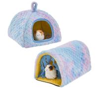 Avont 2 Pack Guinea Pig Hideout Bed and Tunnel Toys Set with Curtain, Washable Soft Plush Bunny Hideaway House Tube Cage Accessories for Small Animal Pet, Rabbits Chinchilla Hamster Ferret Rat -Blue
