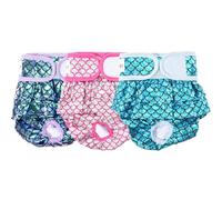 Avont 3 Pack Washable Dog Diapers Female, Reusable Dog Period Diapers Cover, Female Dog Diapers for Heat Cycle, Incontinence, Girl Dog Diapers Dress -XL Green/Purple/Pink Mermaid