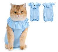 Avont Cat Recovery Suit - Kitten Onesie for Cats After Surgery, Cone of Shame Alternative Surgical Spay Suit with Ruffles for Female Cat, Post-Surgery or Skin Diseases Protection -Blue(S)