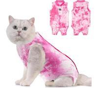 Avont Cat Recovery Suit Post Surgery, Elizabethan Collar & Cone Alternative, Kitten Onesie Pet Surgical Spay Shirt for Abdominal Wounds or Skin Diseases -Tie-dye Pink(S)