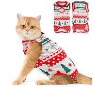 Avont Cat Recovery Suit Post Surgery, Elizabethan Collar & Cone Alternative, Kitten Onesie Pet Surgical Spay Shirt for Abdominal Wounds or Skin Diseases -Christmas(M)