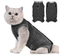 Avont Cat Recovery Suit Post Surgery, Elizabethan Collar & Cone Alternative, Kitten Onesie Pet Surgical Spay Shirt for Abdominal Wounds or Skin Diseases -Darkgrey (S)