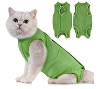 Avont Cat Recovery Suit Post Surgery, Elizabethan Collar & Cone Alternative, Kitten Onesie Pet Surgical Spay Shirt for Abdominal Wounds or Skin Diseases -Green (L)