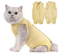 Avont Cat Recovery Suit Post Surgery, Elizabethan Collar & Cone Alternative, Kitten Onesie Pet Surgical Spay Shirt for Abdominal Wounds or Skin Diseases -Yellow (L)