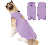 Avont Cat Recovery Suit Post-Surgery Kitten Onesie, Surgical Cone-of-Shame Alternative for Spayed Females Cat, Skin Wound Care -Purple(L)