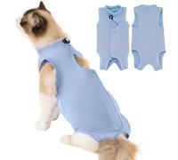 Avont Cat Recovery Suit Post-Surgery Kitten Onesie, Surgical Cone-of-Shame Alternative for Spayed Females Cat, Skin Wound Care -Blue(M)