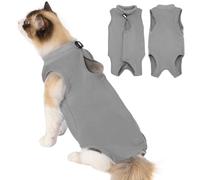 Avont Cat Recovery Suit Post-Surgery Kitten Onesie, Surgical Cone-of-Shame Alternative for Spayed Females Cat, Skin Wound Care -Grey(S)