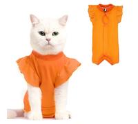 Avont Cat Recovery Suit - Post-Surgery Onesie for Cats Orange M | Comfort meets style with this wave-sleeve cat onesie-a soft, chic alternative to the cone for post-surgery female kittens