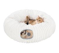Avont Cat Tunnel Bed for Indoor Cats, Plush Fluffy Kitten Donut Tunnel 3 Shape to Play, Large Kitty Circle Tunnel Under Christmas Tree, Cat Play Toys Gift Ideas -White Short-pile