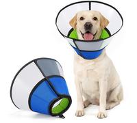 Avont Dog Cone Collar After Surgery, Alternative Adjustable Elizabeth Cone for Medium Large Dogs, Comfy Breathable Pet Recovery Collar to Stop Licking -Blue(L)