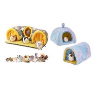 Avont Guinea Pig Hideout Tunnel Bundle with 2 Pack Guinea Pig Hideout Bed and Tunnel Toys Set with Curtain