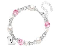 Avotto Birthday Bracelet Gifts for Girls, Adjustable Pink Heart Bracelet Girl Gifts Bracelets for Girls Daughter Sister Friends Granddaughter Niece 8th Birthday