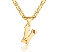 Avotto Initial A-Z Letter Baseball Necklace for Men,5mm Silver/Gold/Black Sturdy Non-Fading Stainless Steel Cuban Chain with Baseball Letter Charm Pendant Neckalce Stuff Jewelry Gifts 20+2Inch